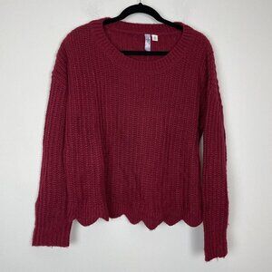 Franchescas Alya Red Sparkly Scalloped Hem Woman’s Sweater Cropped Size Medium